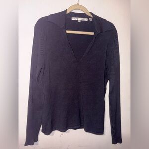 Max Studio Black Silk Stretch V-neck Top